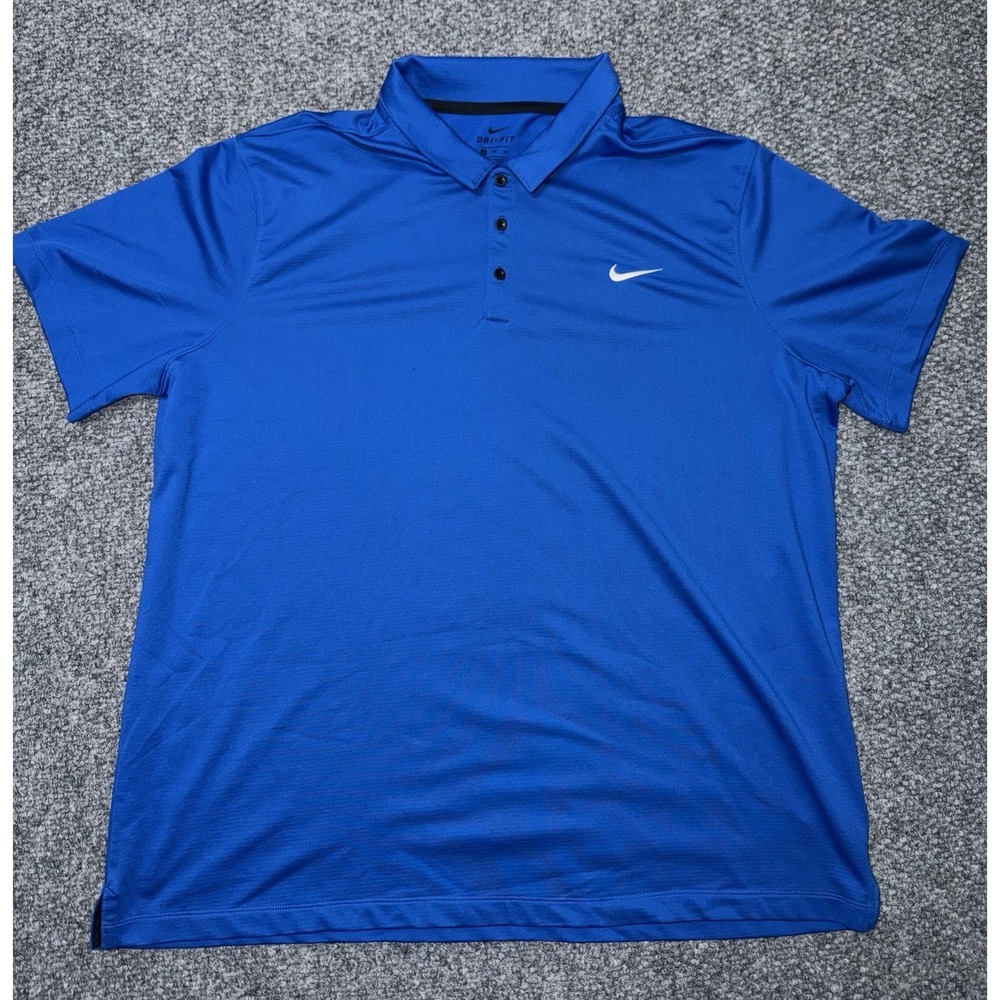 Nike‎ Dri-FIT XXL Blue Short Sleeve Polo Shirt Men's Collared Logo Button